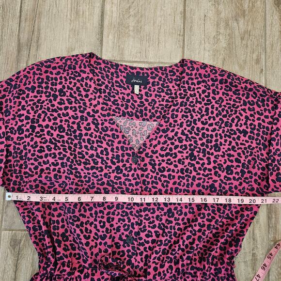 Joules Yasmine Dress Women’s US 10 Pink Leopard Button Front V-Neck Belted Midi - Picture 5 of 14